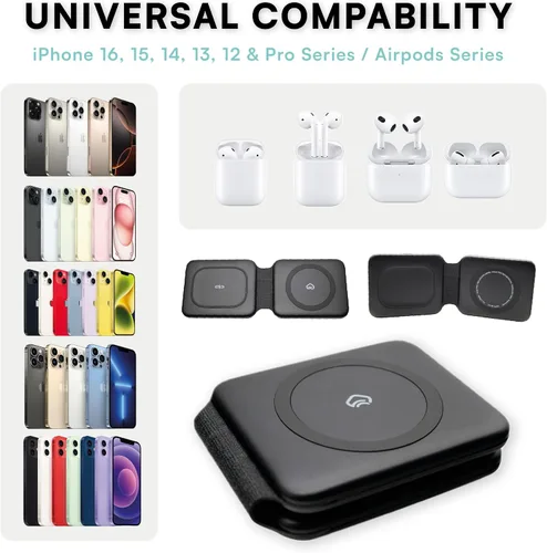 Miniatura 5 de Cargador portátil para Magsafe - Cargador de viaje para iPhone - Estación de carga plegable 2 en 1 para múltiples dispositivos Apple - Almohadilla