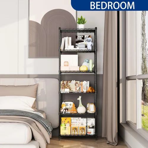 Miniatura 4 de REGILLER Estantería de alambre de acero con 6 estantes, unidad de almacenamiento ajustable para lavandería, baño, cocina, despensa, armario