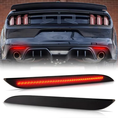 Gempro Luces Reflectantes para Parachoques Trasero para Ford Mustang 2015-2017, Lámparas de Freno y Cola LED, Lente Ahumada, 2 Piezas Reflector de