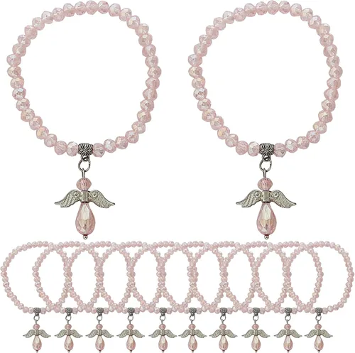 WE Pulsera con dije de ángel de cristal rosa 12 piezas - Bautizo favor/Bautizo/Recuerdos de Bautizo/Quinceañera/Baby Shower, Cristal, cristal