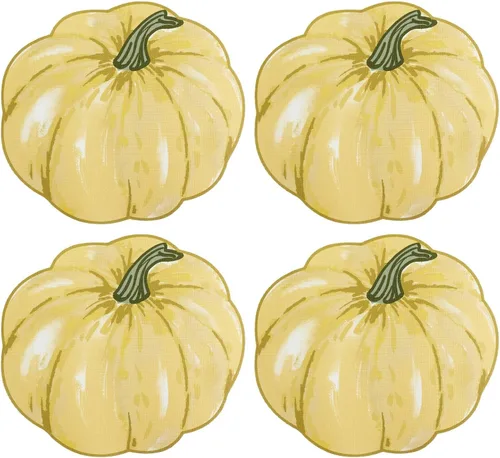 Miniatura 9 de Simplebrand Juego de 4 manteles individuales con estampado de calabaza beige para cocina, resistentes a las manchas, protegen la mesa del comedor
