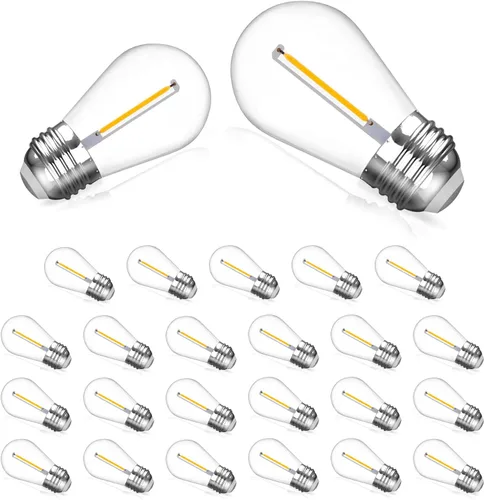Paquete de 25 bombillas S14 de repuesto para luces de cadena, bombillas LED impermeables y a prueba de roturas de 1W para exteriores, 2200K blanco