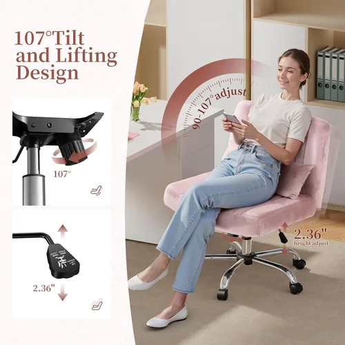 Miniatura 4 de Silla cruzada de terciopelo con ruedas, silla de oficina de lujo con patas cruzadas, cómoda silla de escritorio para oficina en casa, silla de Rosa