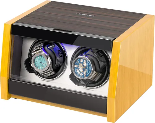 Miniatura 7 de Winder de reloj hecho de carcasa de bambú natural de alta calidad para 6 relojes automáticos con artesanía de alto brillo 4 modos de ajuste y motor