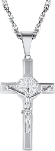 PROSTEEL Collar de cruz de acero inoxidable Crucifijo Jesús pieza colgante grande religioso cristiano joyería hombres mujeres joyería regalo de