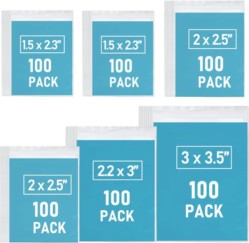Miniatura 9 de Bolsas de plástico pequeñas, 300 unidades de mini bolsas, 3 tamaños surtidos, bolsa transparente para joyas con cierre, bolsa transparente, bolsas