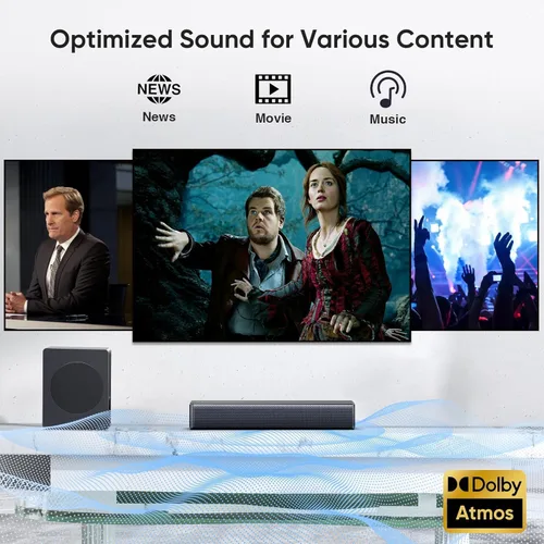 Miniatura 6 de GEOYEAO Barra de sonido con subwoofer, barra de sonido de 200 W y 2.1 canales con sistema de sonido envolvente Dolby Atmos para Smart TV/Proyector/PC