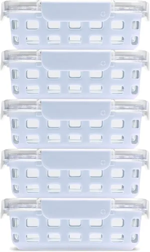 Miniatura 16 de Ello Duraglass - Juego de 3 recipientes de vidrio para almacenamiento de alimentos de 3.4 tazas con funda de silicona y tapas de plástico herméticas