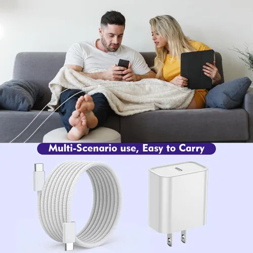 Miniatura 7 de [Paquete de 3] Cargador largo de 10 pies para iPhone 17 16e 15, bloque de cargador de pared de carga rápida de 20W, cable trenzado tejido USB C a C
