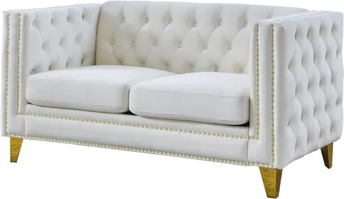 Miniatura 6 de KEIKI Sofá de terciopelo copetudo de 2 plazas para sala de estar, sofá con brazos cuadrados copetudos para apartamento en el hogar, color beige