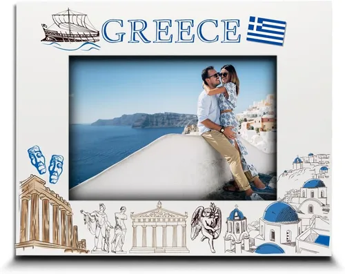 ELLA BUSTA - Marco de fotos Grecia para boda, compromiso, luna de miel, vacaciones en Grecia, símbolos de diseño con impresión UV (5 x 7 pulgadas,