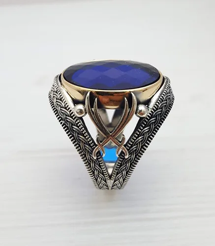 Miniatura 2 de Beautiful Handcrafted 925K Solid Sterling Silver Cubic Zircon Sapphire Color Men's Ring RP54