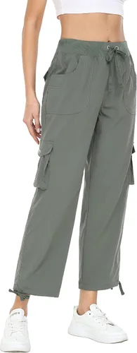 MISS MOLY Pantalones capri tipo cargo para mujer, para senderismo, correr, con botones, ligeros, de secado rápido, atléticos al aire libre