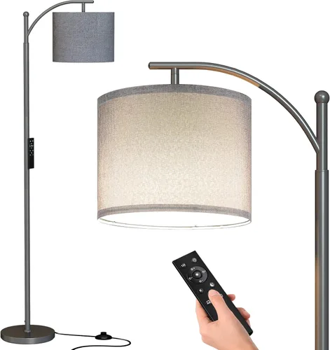 Miniatura 15 de SUNMORY Lámpara de pie de arco, moderna lámpara de pie con control remoto y bombilla regulable continua, lámparas de pie de metal con pantalla Negro