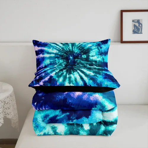 Miniatura 7 de Erosebridal Juego de edredón de teñido anudado psicodélico en espiral, tamaño individual, juego de ropa de cama bohemio con remolinos de acuarela