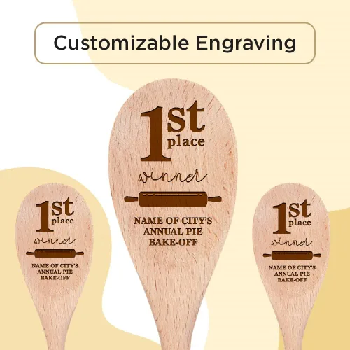 Miniatura 2 de Juego de 3 cucharas de cocina de 14 pulgadas con grabado personalizado en Estados Unidos, utensilios de cocina de madera, Chili Cook Off Showcase