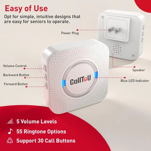Miniatura 8 de CallToU Cuidador Paginador Botón de Llamada Inalámbrico Sistema de Alerta para Enfermeras 500+ Pies para Hogar/Ancianos/Pacientes/Discapacitados 2