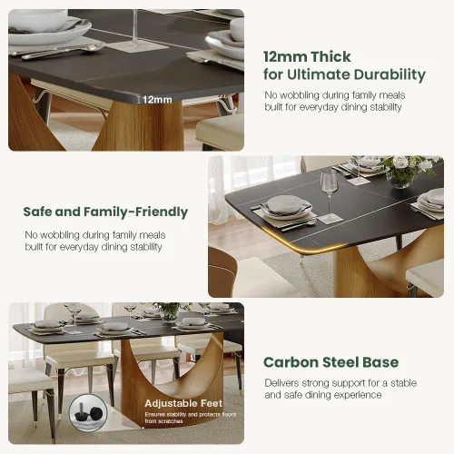 Miniatura 7 de POVISON Mesa de Comedor Moderna Hobart de 63" para 4, Mesa de Comedor Rectangular de Servicio Pesado Negro Mate, Superficie de Mesa de Comedor