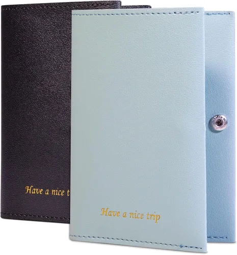Miniatura 8 de Funda para pasaporte para pasaporte de viaje para mujer, cartera de viaje esencial para hombres y familia. Marrón y negro