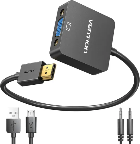 Miniatura 12 de VENTION Paquete de 3 adaptadores VGA a HDMI - 1080P Dongle de vídeo, adaptador convertidor VGA con cable de audio (0.15 m), macho a hembra para PC