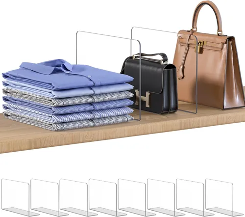 Miniatura 16 de OKPOW Separadores de Estantes Organizador de Armario - 12" de Alto X 11.8" de Profundidad Acrílico Transparente Resistente Separador para Ropa