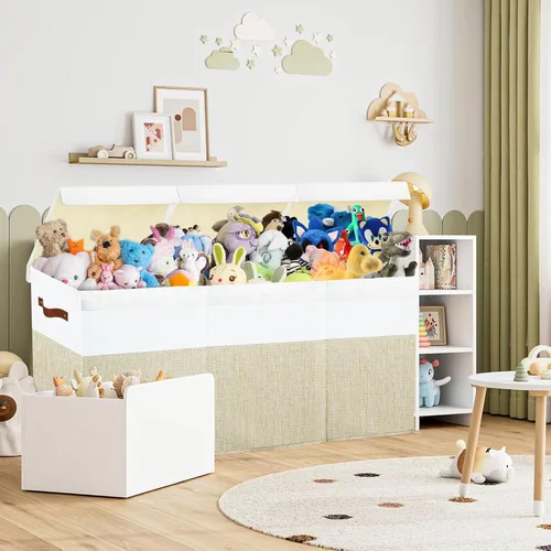 Miniatura 2 de Cofre grande de juguetes, organizador de almacenamiento de juguetes, contenedores de almacenamiento con tapas, almacenamiento de animales de Beige