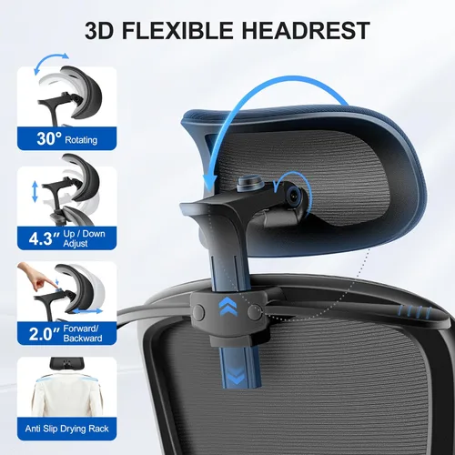 Miniatura 3 de ALLGOD Silla de oficina ergonómica, silla de escritorio de malla con soporte lumbar, silla de oficina en casa con respaldo alto con reposacabezas