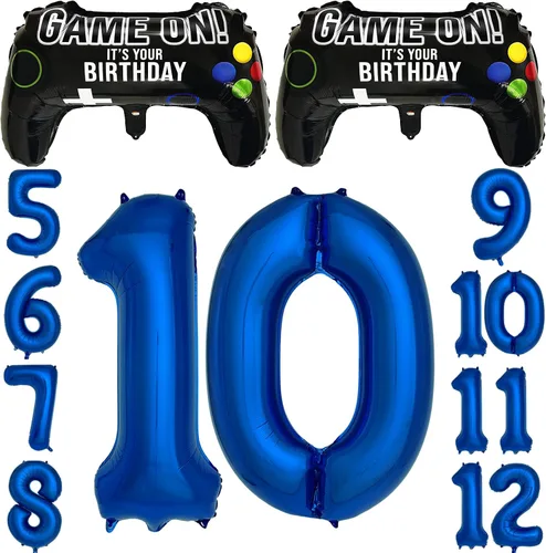 Miniatura 11 de Suministros de fiesta de videojuegos azul marino para decoración de fiesta de 5º cumpleaños para niños, 2 paquetes de globos de juego con globo azul