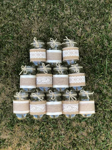 Miniatura 3 de Set of 12 Burlap and Lace Sleeves for Mason Jars, Sleeves and Twine ONLY, Jars NOT Included, Burlap Mason Jar Wraps, Shabby Chic Centerpieces for