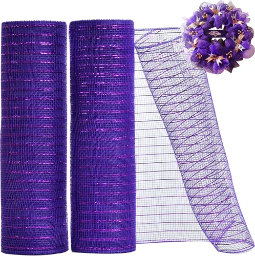 Miniatura 17 de TONIFUL 2 rollos de cinta de malla decorativa blanca de 10 pulgadas, malla de tela con papel de aluminio para suministros de corona de malla, corona