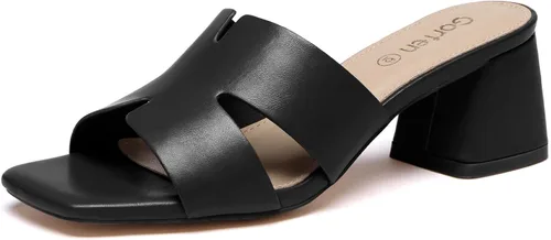 Sandalias de tacón grueso con punta cuadrada abierta para mujer, sandalias bajas y cómodas de tacón bajo, sandalias casuales para el uso diario
