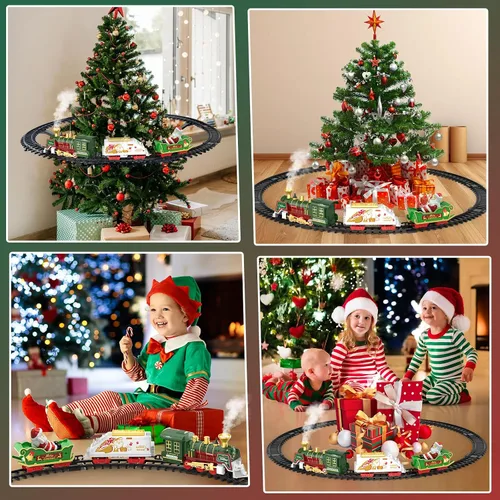 Miniatura 4 de TERRAMUS Juego de tren de Navidad – Juguetes de tren colgante con luz ahumada y sonido para niños y niñas, juego de tren alrededor debajo del árbol