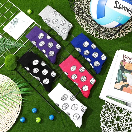 Miniatura 4 de 6 pares de calcetines de voleibol para hombre, divertidos calcetines deportivos para amantes del voleibol de fútbol, regalo para mujeres, correr