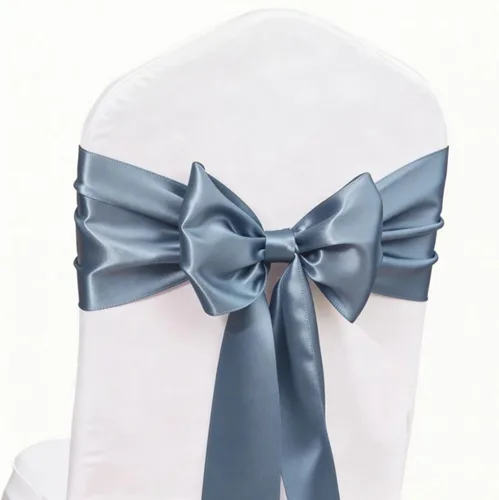 Miniatura 12 de Bandas de satén para sillas de color azul bebé, paquete de 50 lazos para sillas de color azul claro para boda, revelación de género, baby shower