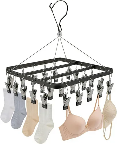 Miniatura 5 de Percha para pantalones de secado de ropa, perchas de metal con 36 clips, resistente al viento, colgador de ropa interior, clip plegable para jeans