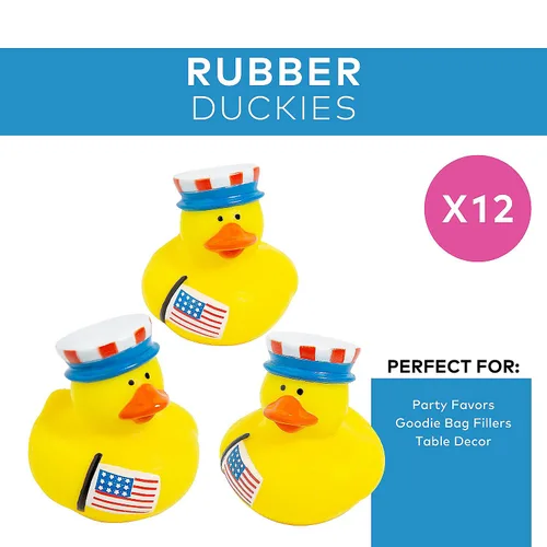 Miniatura 2 de Fun Express Paquete de 12 regalos de fiesta de patos patrióticos de goma, mini patitos a granel para cumpleaños de niños, premios de aula, juguetes
