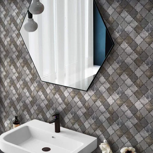 Miniatura 32 de Alwayspon 25 calcomanías autoadhesivas para azulejos de pared, a prueba de agua, para cocina, baño, 6 x 6 pulgadas Piedra beige