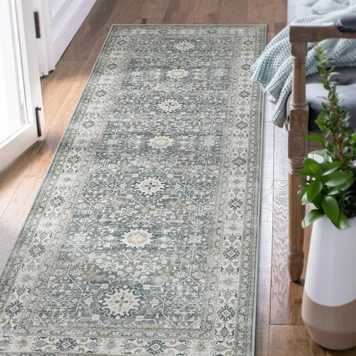Miniatura 19 de jinchan Kalen - Alfombra de área lavable con diseño floral vintage, alfombra de entrada de medio círculo de 2 x 3, tapete de media luna de pelo