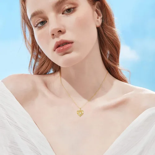 Miniatura 5 de 14K Solid Gold Heart Necklace for Women I Love You Mom Real Gold Love Heart Flower Pendant Jewelry Mothers Day Gift for Mom Wife Daughter 16-18 Inch