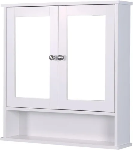 Botiquín de baño montado en la pared con puertas de espejo dobles, Armario de baño colgante de madera con puertas y estantes, gabinete de espejo de