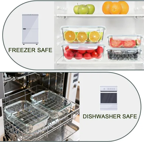 Miniatura 4 de KOMUEE Juego de recipientes grandes de vidrio para almacenamiento de alimentos (63 oz y 27 oz) con tapas herméticas, sin BPA, paquete de 4