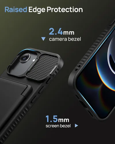 Miniatura 7 de Funda para iPhone 16e tipo cartera, soporte integrado, tarjetero y cubierta para lente de cámara, protección de cuerpo completo, resistente, Negro