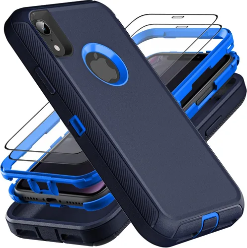 Miniatura 10 de YKHJKLEC para iPhone XR, funda de grado militar 3 en 1 resistente a prueba de golpes/caídas/polvo con 2 piezas de protector de pantalla de vidrio