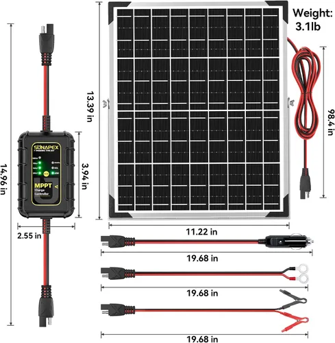 Miniatura 8 de SUNAPEX Cargador de batería solar MPPT de 15 W, cargador de batería solar impermeable de 12 V con controlador MPPT para automóvil, motocicleta