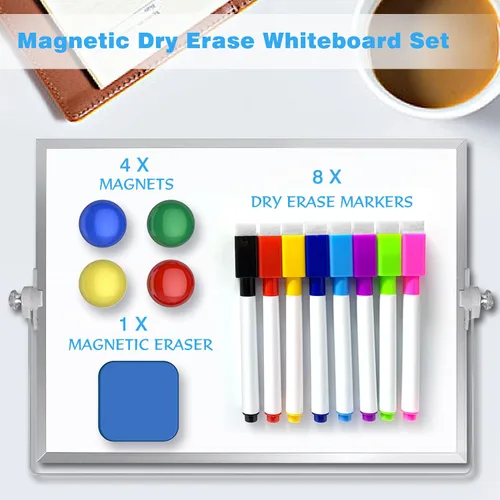 Miniatura 5 de OWill Pizarra blanca de borrado en seco, pizarra blanca pequeña de 8 x 12 pulgadas con soporte, mini pizarra blanca A4 magnética para escritorio