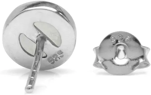 Miniatura 4 de Silvershake Aretes redondos de plata de ley 925 con incrustaciones de piedras de cabujón de 0.236 in, joyería para mujeres o adolescentes