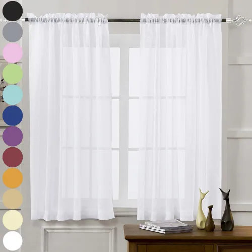 Miniatura 116 de Cortinas para ventana cortinas blancas traslúcidas de 90 pulgadas de largo, 2 paneles de cortinas de tul, paneles de ventana para cortinas de Blanco