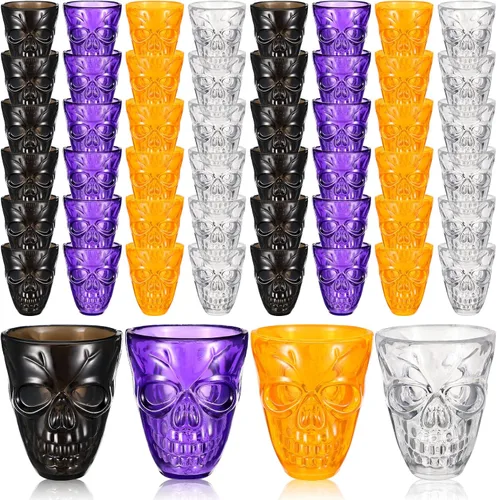 Honeydak Vasos de chupito de calavera de Halloween para fiesta, 1.86 onzas, vasos irrompibles de calavera de plástico para bebidas espirituosas,