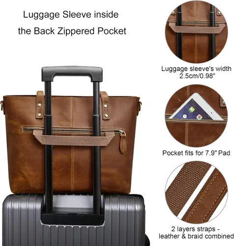 Miniatura 19 de S-ZONE Bolso bandolera vintage de cuero genuino para mujer