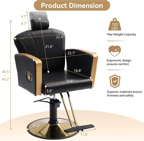 Miniatura 3 de LOUVIXA Silla de salón de altura ajustable para silista de cabello, sillas reclinables de peluquería, silla de peluquería hidráulica, silla